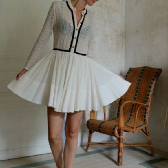 Maje Rayane Broderie Anglaise Dress in White - Picture 3 of 6